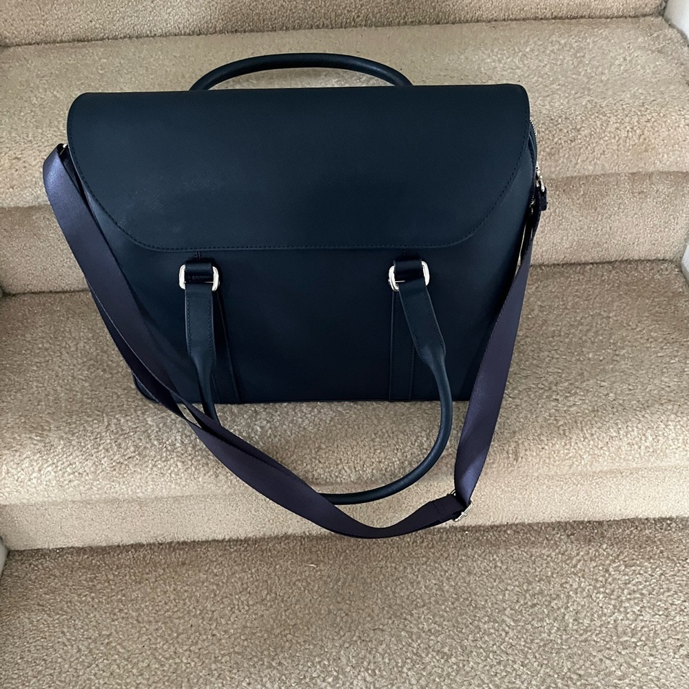 Black Leather Briefcase with Adjustable Strap